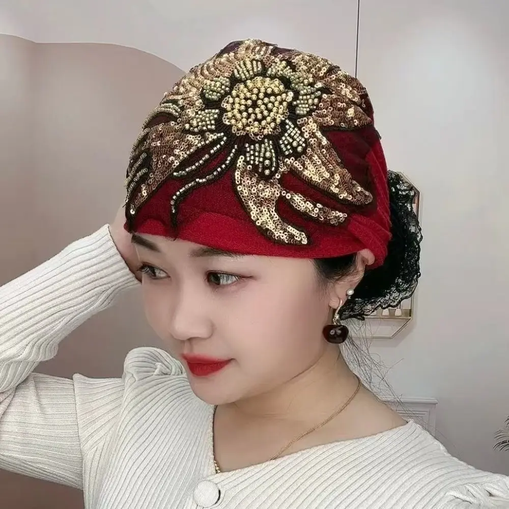 Mũ Nắp Ca-Pô Thêu Hoa, Hàng Mới Về, Che Phủ Toàn Bộ, Mũ Đội Đầu Co Giãn, Thoáng Khí, Che Tóc Trắng, Thích Hợp Cho Mùa Hè, Khăn Trùm Đầu