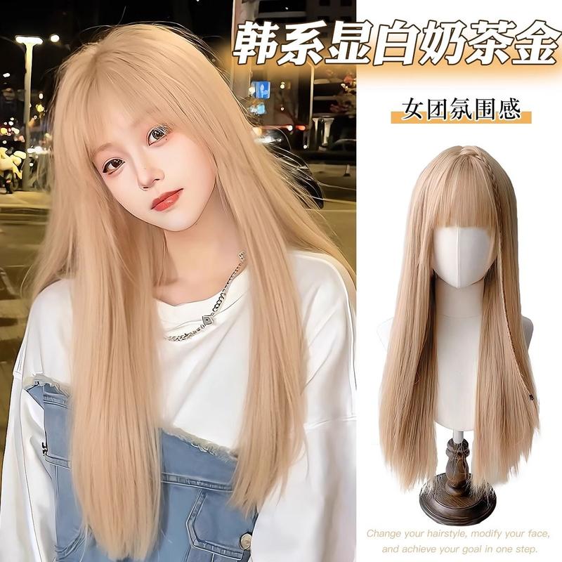 Tóc Giả Trùm Đầu Dài Cho Nữ, Màu Bạch Kim, Tóc Giả Đội Nữ, Cùng Phong Cách Với Hoa Hồng, Tóc Thẳng Dài Màu Vàng, Mô Phỏng Tự Nhiên, Bao Gồm Lớp Phủ 0