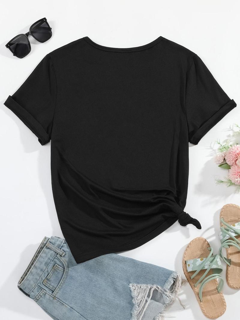 Product Introduction of Women's Letter Print Round Neck Graphic Tee, Vintage Trendy Casual Short Sleeve T-shirt for Daily Wear, Fashion Ladies Summer Top, Going Out Tops 2