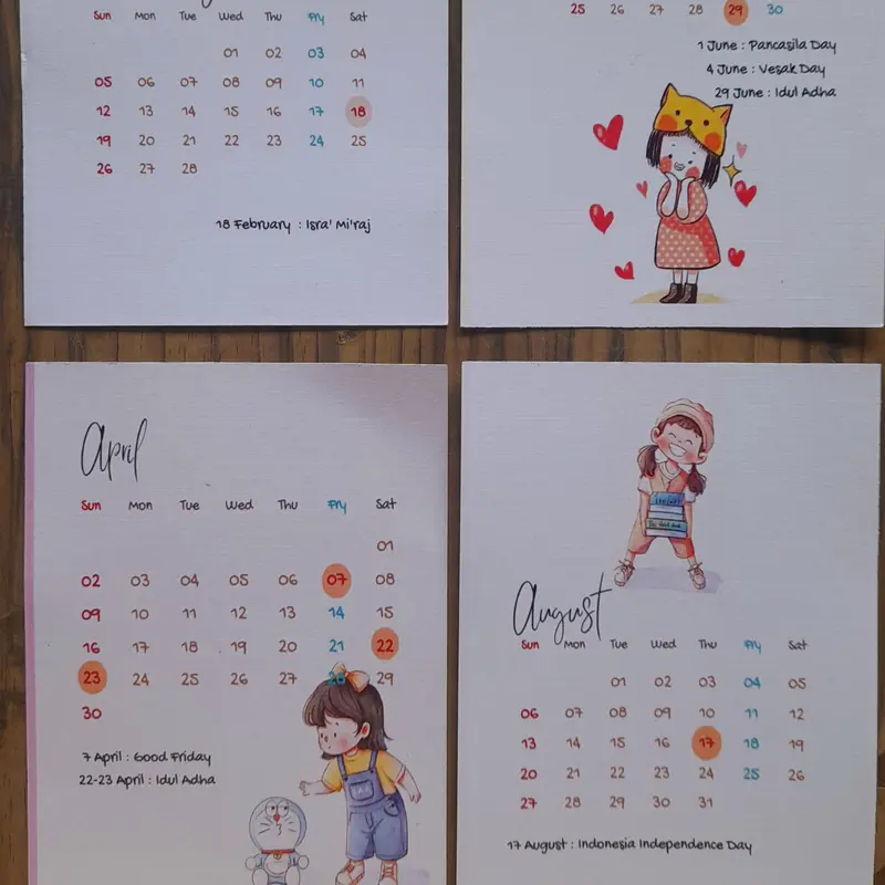 mini kalender Little girl dengan easel 6