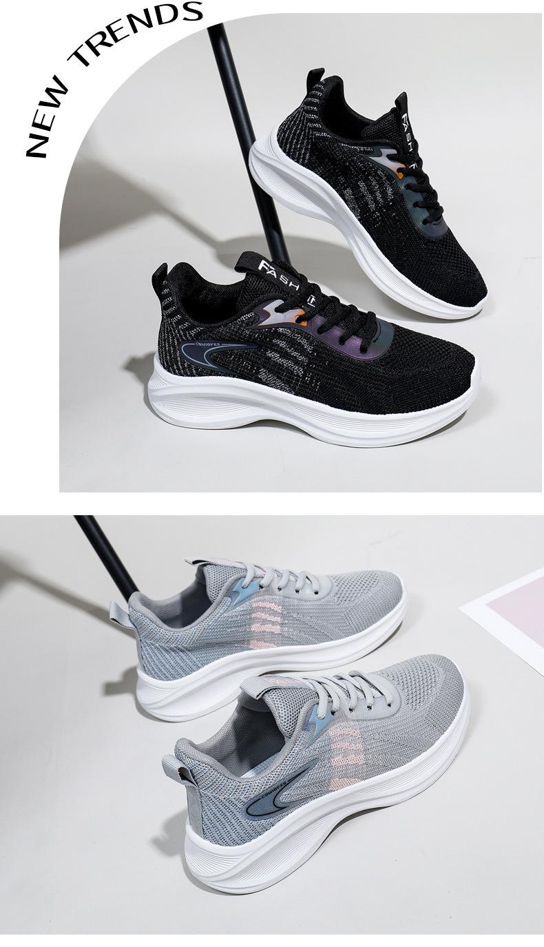 Product Introduction of Women's White Shoes Thick Sole Light Running Shoes Fashionable Stylish Outfit Autumn Breathable Sneaker Flying Woven Korean Style Women's Shoes 26
