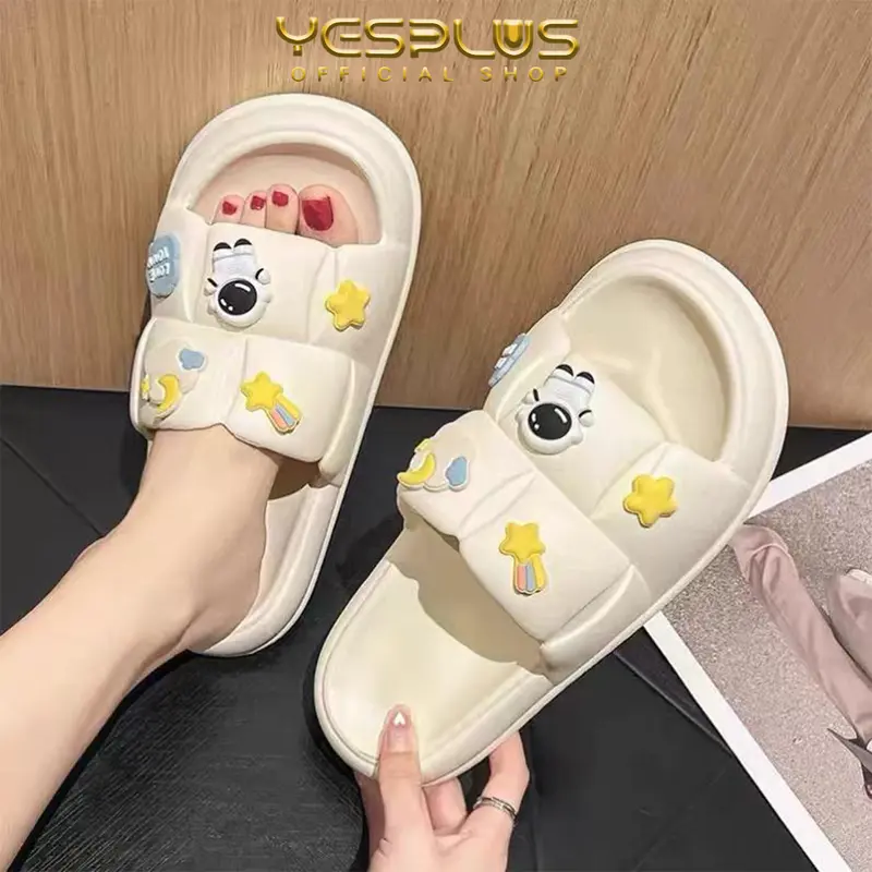 [YESPLUS] 2255-2 Sandal Selop Jelly Wanita Motif Astronot Import PVC Sendal Luar Ruang Hitam 7