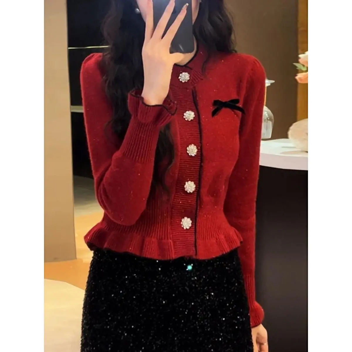 Áo Cardigan Dệt Kim, Phong Cách Pháp Cổ Điển Thiết Kế Dây Đai, Viền Ngắn Và Dài Tay, Dành Cho Nữ, Bộ Sưu Tập Mùa Thu, Thời Trang Và Phong Cách, Áo Bó Sát Hàng Mới Về