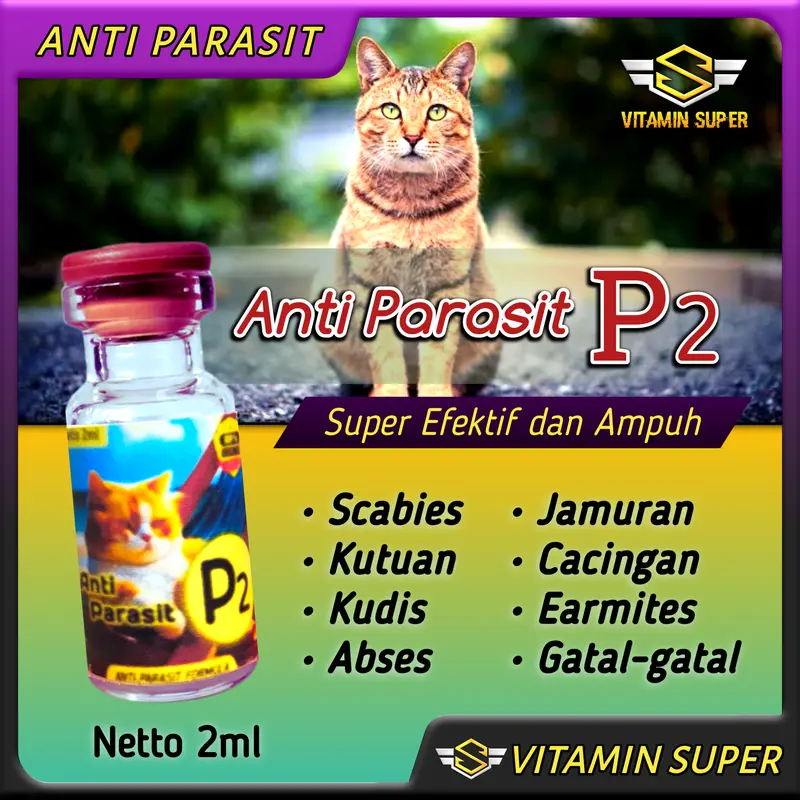Vitamin Kucing Anti Parasit P2   Obat Scabies, Jamuran, Abses, Kutuan, Cacingan, Gatal-gatal, Ketombe, Tungau, earmeat dan Masalah Kulit 0