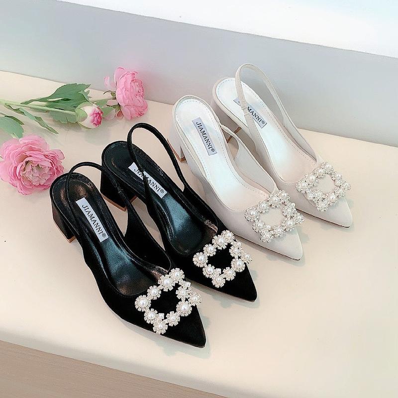 XẢ LỖ Giày cao gót 7p Sục quai hậu gót trụ nhung tuyết phủ mịn nano cao cấp phối nơ ngọc form chuẩn MIỄN SHIP shoes nữ DéP Jean - mã SP. SH712