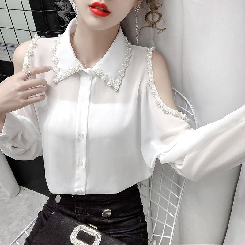Áo Sơ Mi Mỏng, Thiết Kế Độc Đáo Phong Cách Hàn Quốc Mới, Sành Điệu Và Thanh Lịch, Tay Áo Dài, Trễ Vai, Áo Cánh Voan, Dành Cho Phụ Nữ, Thời Trang Top Women Shirt 8
