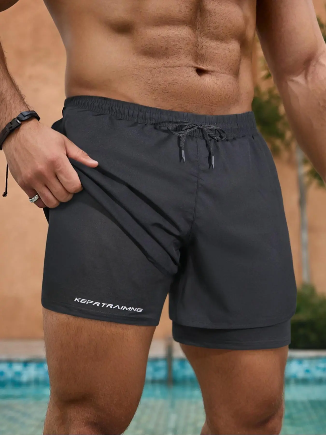 Men's Letter Print Swim Shorts, Quick Drying Breathable Swim Shorts, Casual Comfy Swim Bottoms for Summer, Activewear, Men's Swimwear for Beach Swimming