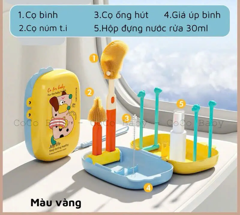 Set Cọ Bình sữa silicon 6ct Hàn Youkebe ,Bebikr kèm nọ rửa bình siêu tiện lợi cho các mom 3