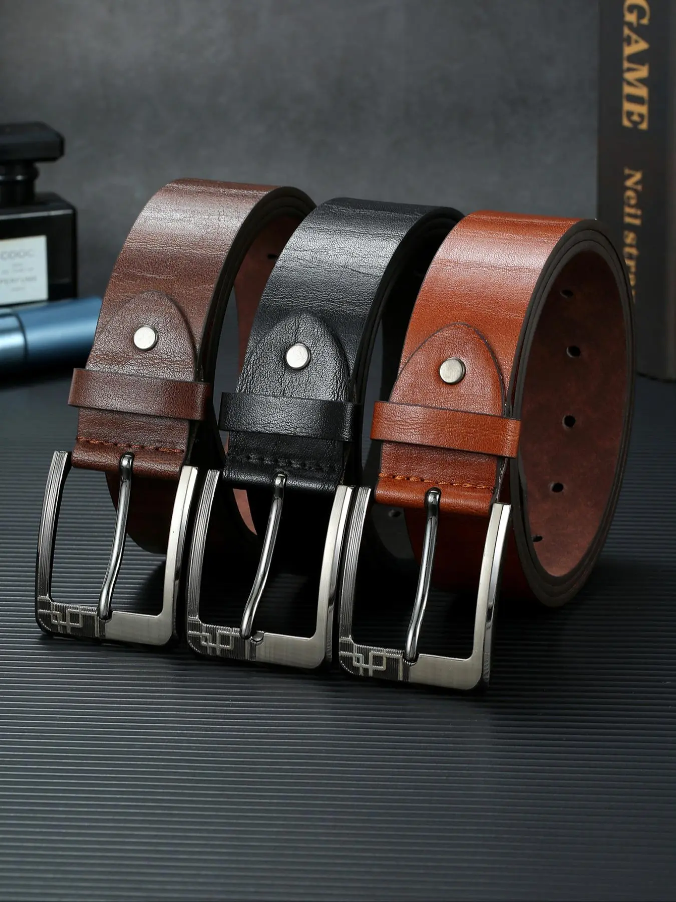 Men's Business Buckle Belt, Vintage Style PU Leather Belt for Work Office, Casual Waistband for Jeans Trousers