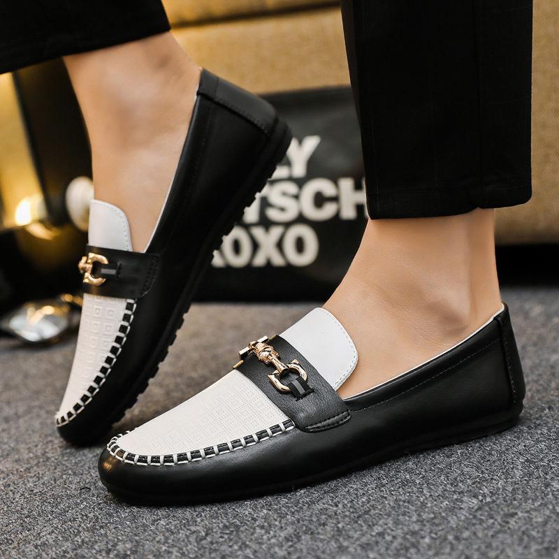 Giày Da Thường Ngày Cho Nam, Hàng Mới Về Mùa Thu, Đế Mềm, Gommino, Giày Lười Lái Xe, Giày Trắng Hoa Shoes 5