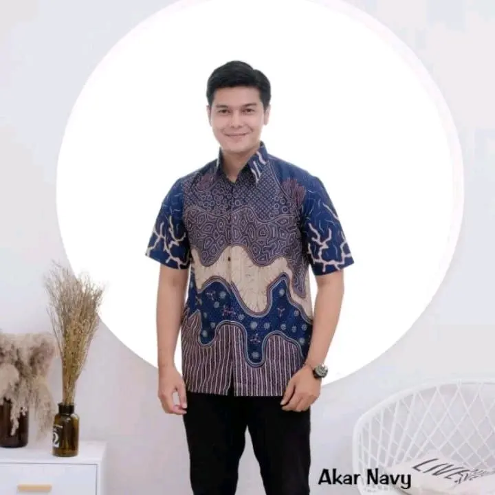 LAKUNA BATIK Baju batik pria dewasa modern baju batik cowok lengan pendek bahan Katun Nyaman Hem 5