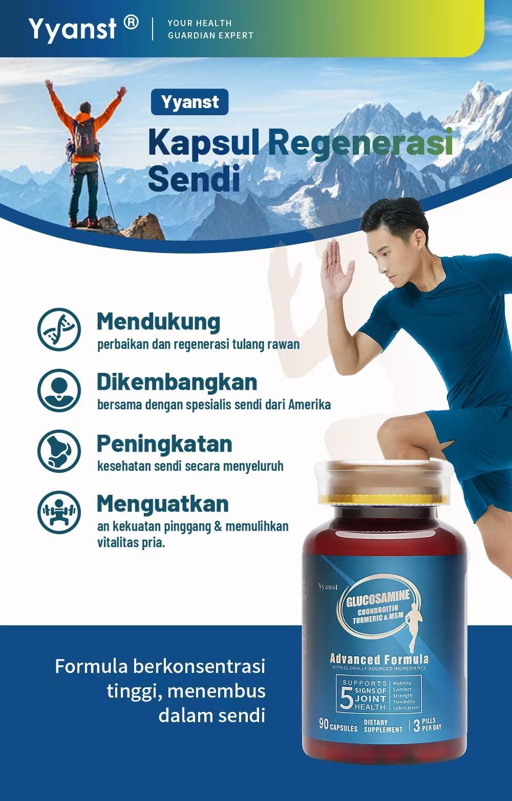 [Promo] Yyanst Kapsul Regenerasi Sendi Glukosamin Kondroitin Kunyit & MSM 90 Kapsul Sertifikasi FDA GMP untuk Kesehatan Sendi - 1 botol