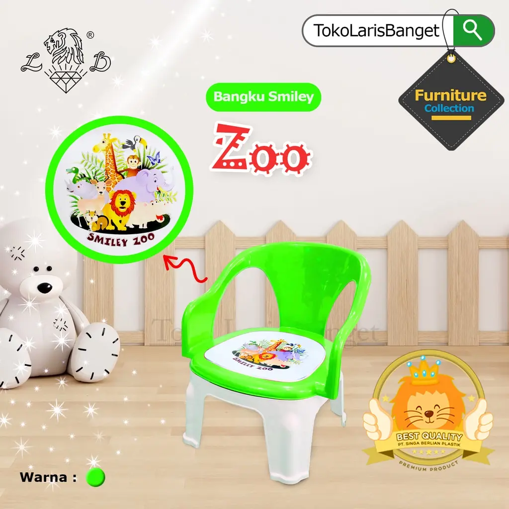 Bangku Smiley Zoo/Bangku Senderan Anak/Bangku Anak Plastik