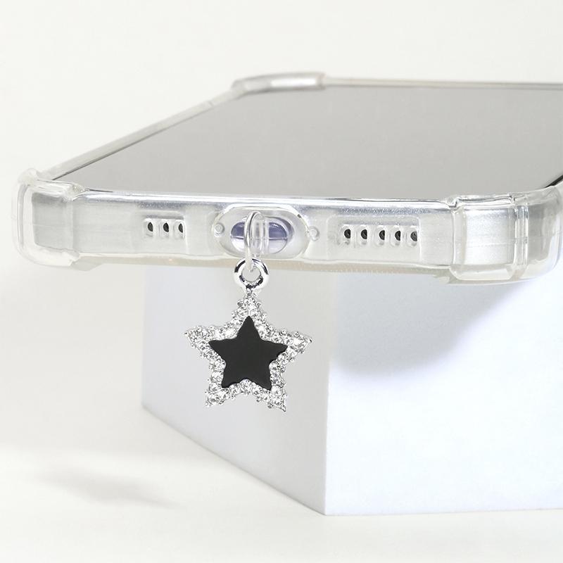 Phone Dust Plug, Artificial Rhinestone Stars Shape Design Mobile Phone Charging Port Dust Stopper, Dustproof Data Port Protective Accessories Compatible with iPhone & Type-C Port 0