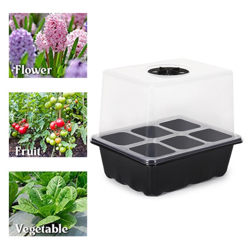 Cuurekon Nursery Seeds Starting Kit Drainage Hole Plant Tray 6/12 Cells Seeds Starter Tray for Indoor Garden Bonsai Seedlings Adjustable Humidity Vent Plant Nursery Box 7