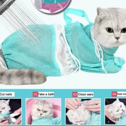 【yayapet】Promo Cat Grooming Bag Washing Nylon Shower Bath Bag Nail Cutting Pet