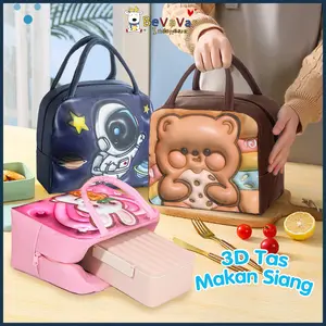 Bevavar Tas Bekal Makanan Anak Lunch Bag Anak Animal Kartun 3D Lunch Box Bag