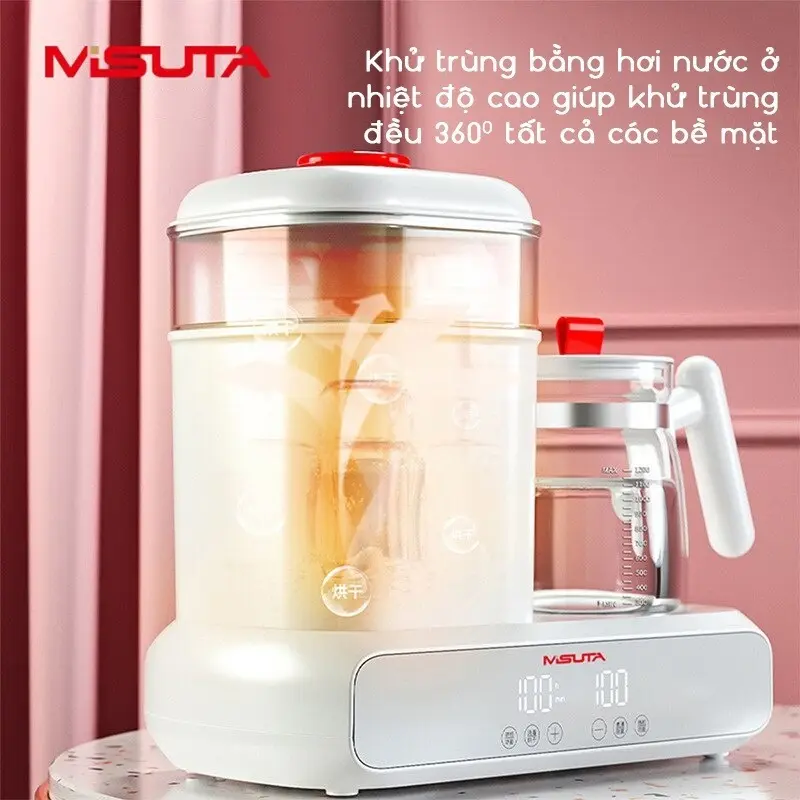Máy tiệt trùng, hâm sữa, pha sữa đa năng Misuta có tích hợp sấy khô, điều chỉnh được nhiệt độ 4