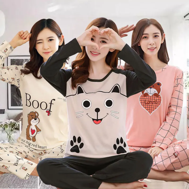 New Autumn Long-Sleeved Women's Pajamas Thin Cartoon Cute Girl Heart Spring and Summer Day Home Wear Suit