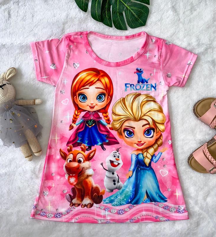 Dress anak printing daster anak perempuan motif elsa 1