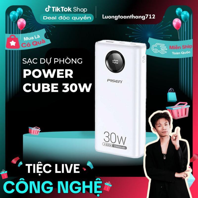 Sạc Dự Phòng Sạc Nhanh 30W | Thiết Kế Bền Bỉ Dung Lượng Cao Đèn Led Hiển Thị Dung Lượng | PISEN QUICK -Power Cube 30W 20000mAh | TS-D337