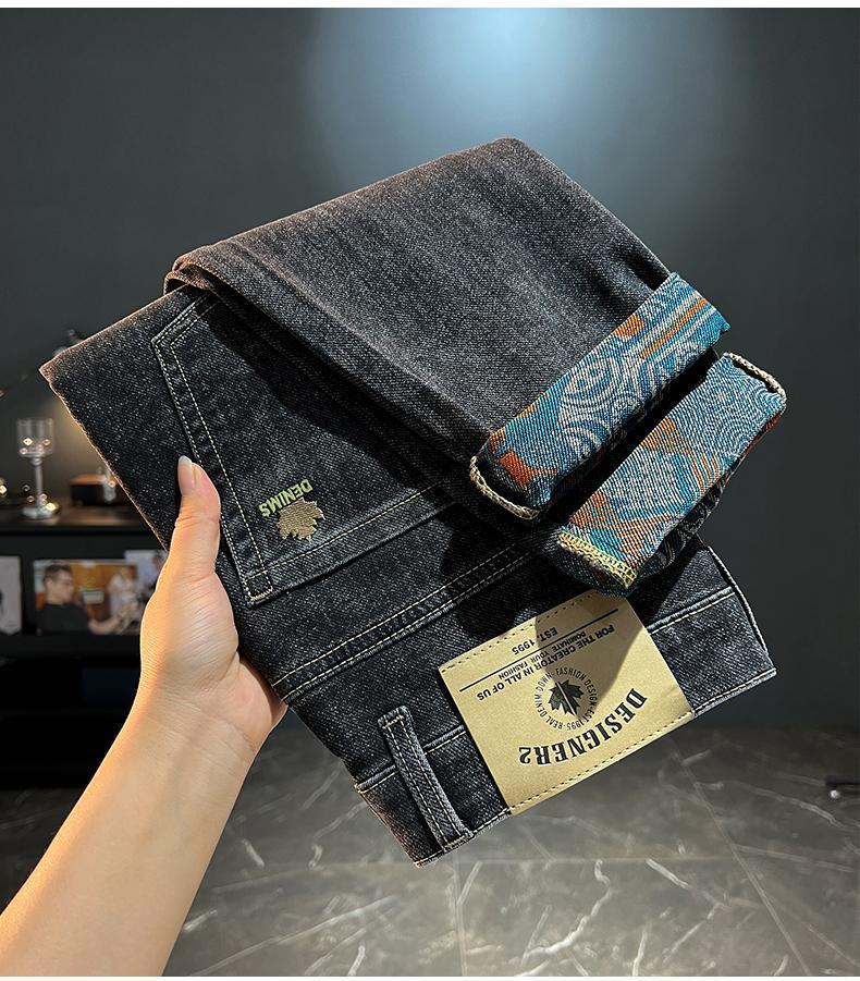 Product Introduction of Quần Dài Jean Nam, Ống Đứng Dáng Ôm Co Giãn, In Hình Thêu, Quần Dài Lót Lông Cừu, Thích Hợp Cho Mùa Thu Và Mùa Đông, Trang Phục Nam Menswear Ong Có Túi 8