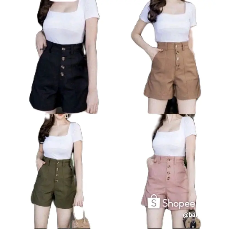 Celana pendek wanita celana pendek wanita model kancing celana pendek wanita model korea celana pendek wanita kekinian Karet Santai Shorts