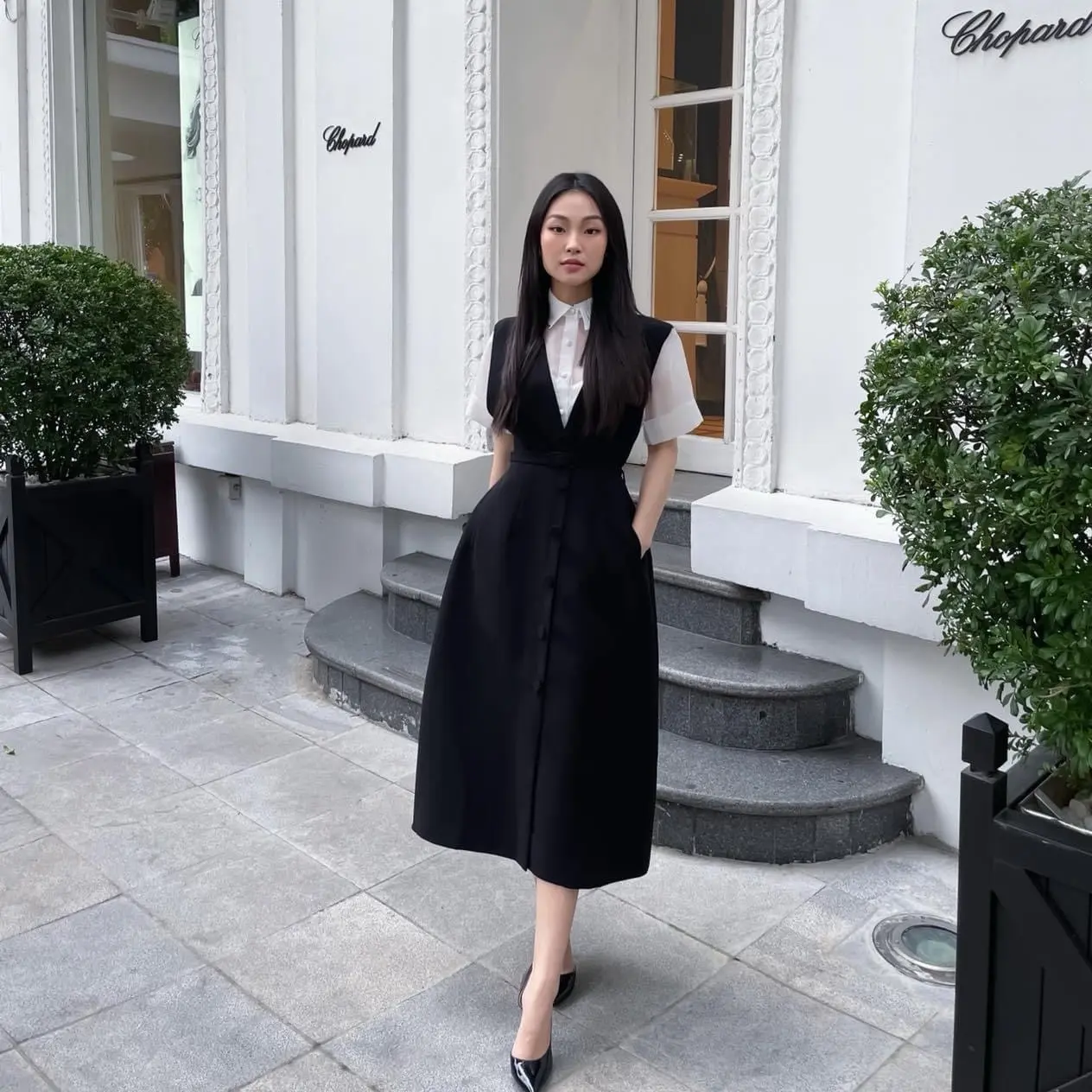 DRAKE DRESS - Set áo sơmi phối đầm yếm White Plan Nữ Women