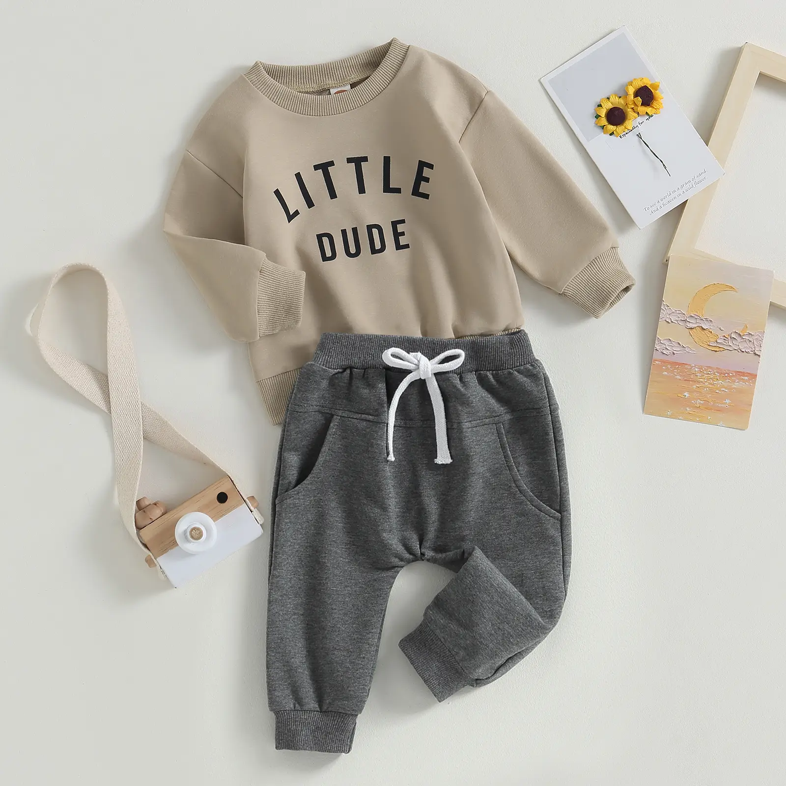 Toddler Boys Fall Outfits Letter Print Crew Neck Long Sleeve Sweatshirts and Long Pants Clothes Set