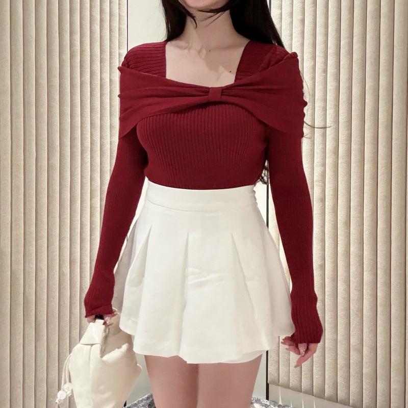 [LUXE.DLABEL] - G61 TOP [ Atasan wanita  Atasan rajut lengan panjang rajut Kaos wanita Vest wanita Atasan Wanita Atasan Halter tank wanita top Croptop Croptee Atasan perempuan 5
