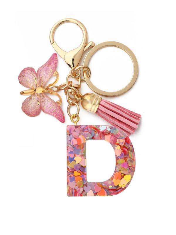 Cute Colorful Letter Keychain with Butterfly & Tassel Design, Casual Trendy Keychain for Women & Men, Basic Keychain for Purse Bag Backpack Decor for Daily Use 4