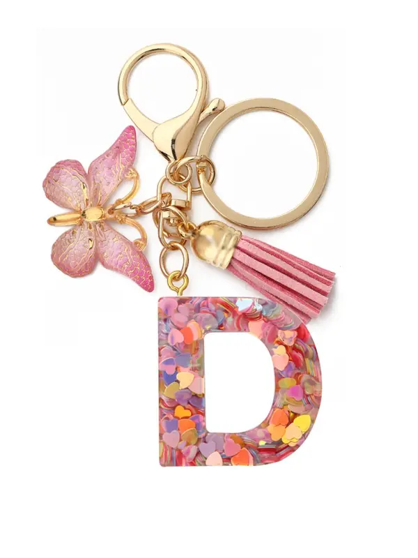 Cute Colorful Letter Keychain with Butterfly & Tassel Design, Casual Trendy Keychain for Women & Men, Basic Keychain for Purse Bag Backpack Decor for Daily Use 4