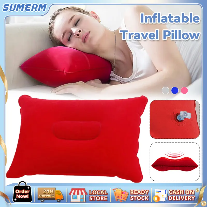 Inflatable Travel Pillow Portable Compact Air Pillow Flocked Fabric Backpacking Pillow for Camping Hiking Home Office Sleeping Neck Head Lumbar Support Small Squared Flocked Fabric Air Pillow, Compact, Comfortable and Ergonomic Inflatable Pillow