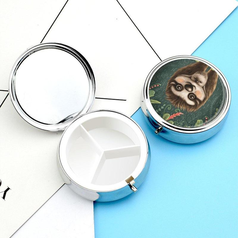 Mini Pill Box, 1 Count 3 Grids Cute Sloth Pattern Portable Pocket Purse Medicine Pill Vitamin Organize for Home Travel Office 3