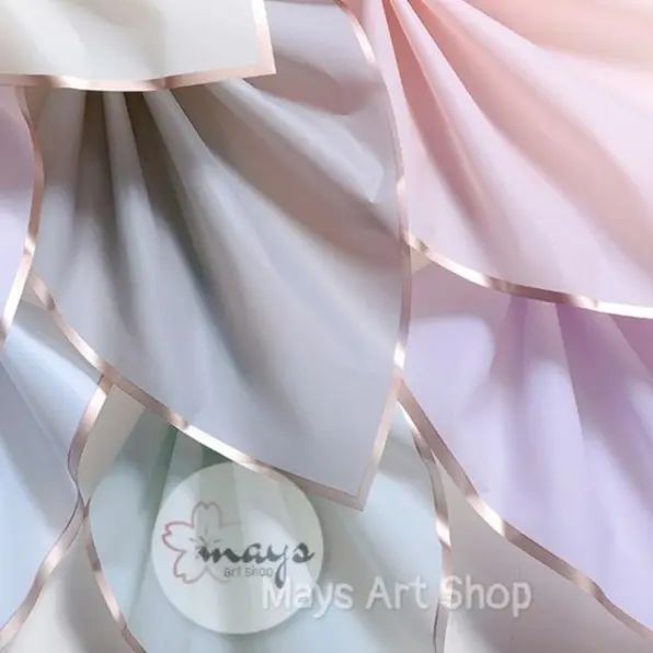 [5 Lembar] Kertas Flower Wrapping - Flower Wrap Paper Cellophane Set Isi 5 Bungkus Bucket Buket Bunga Polos Gold List Bouquet Korea Style 58 x 58 cm Murah Frame Plastik 4
