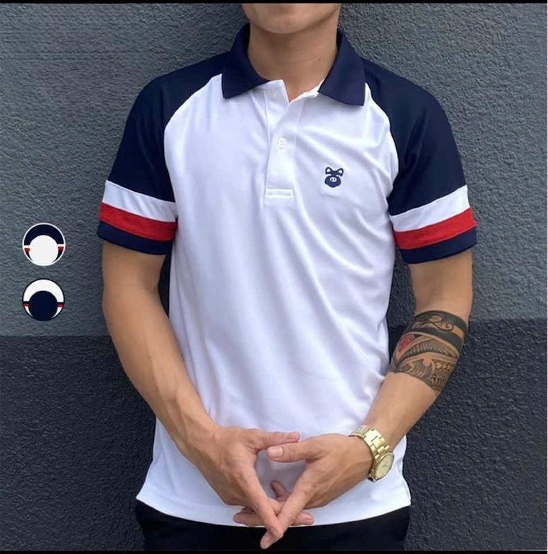 Áo Thun Polo Nam Cổ Bẻ Basic Thêu Nổi Phối Viền Tay Vải Cá Xấu CVC Kháng Khuẩn Chống Nhăn Menswear Top Có Cổ Ngắn Tay mã 0668 5