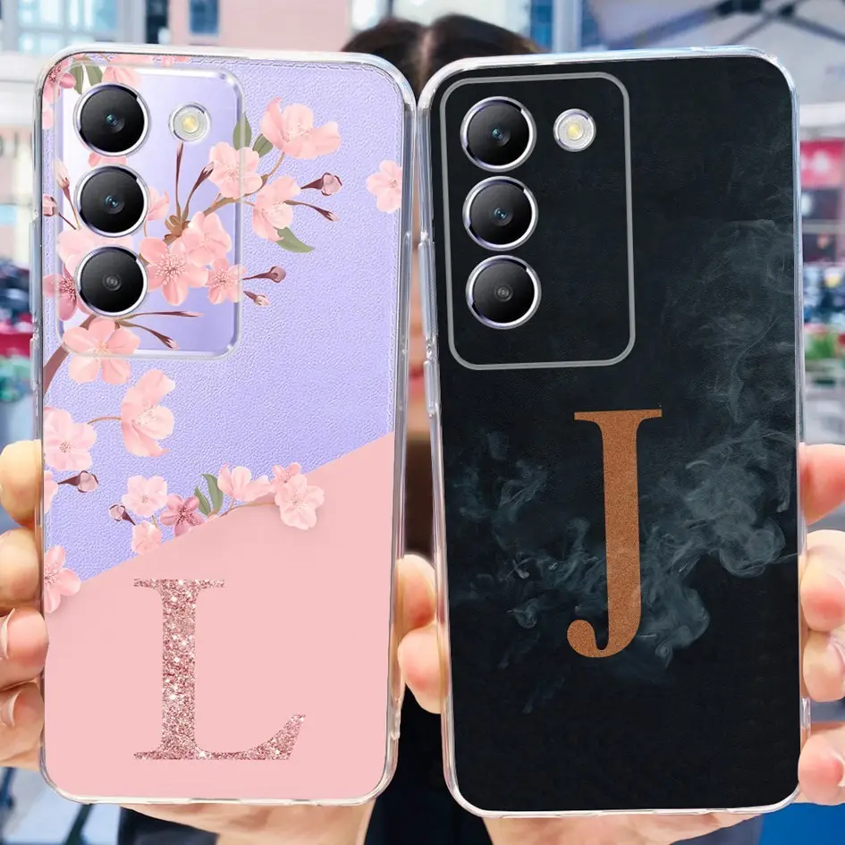 For Vivo Y100 5G V2327 Case Fashion Flower Letters Clear Silicone Soft TPU Back Cover For Vivo Y200e T3 5G V2334 Phone Casing