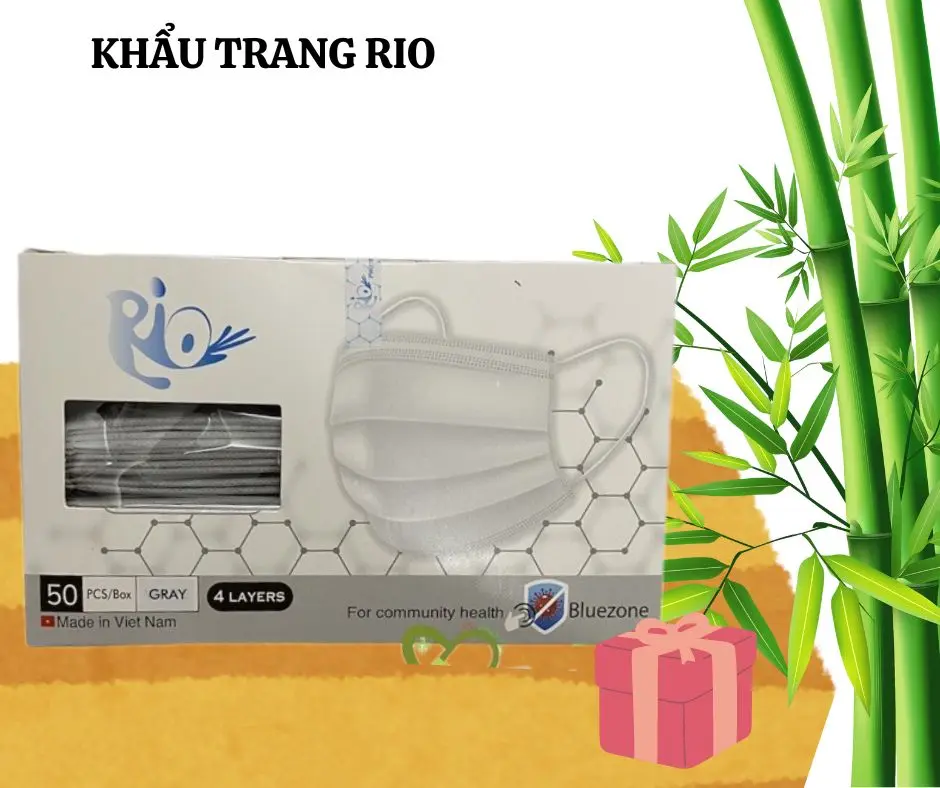 Khẩu Trang Y Tế Rio 4 Lớp Hàng Cao Cấp Đủ Màu - Hộp/50 Cái - Tiến An (Trắng/Xám/Xanh/Vàng/Hồng)