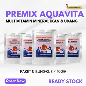 Premix Aquavita 5 Bungkus × 100g Multivitamin Mineral Ikan & Udang Penambah Nafsu Makan Meningkatkan Pertumbuhan Optimal & Sistem Kekebalan Tubuh