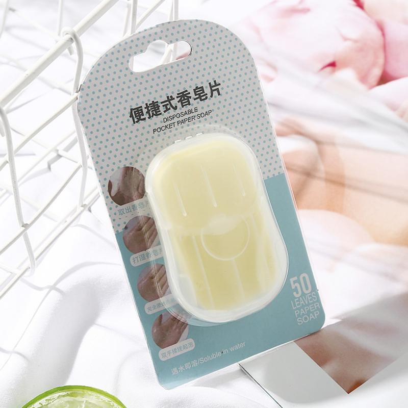 50pcs Disposable Portable Soap Tablets Mini Outdoor Hand Washing Tablets Box Soap Paper Travel Paper Soap 8