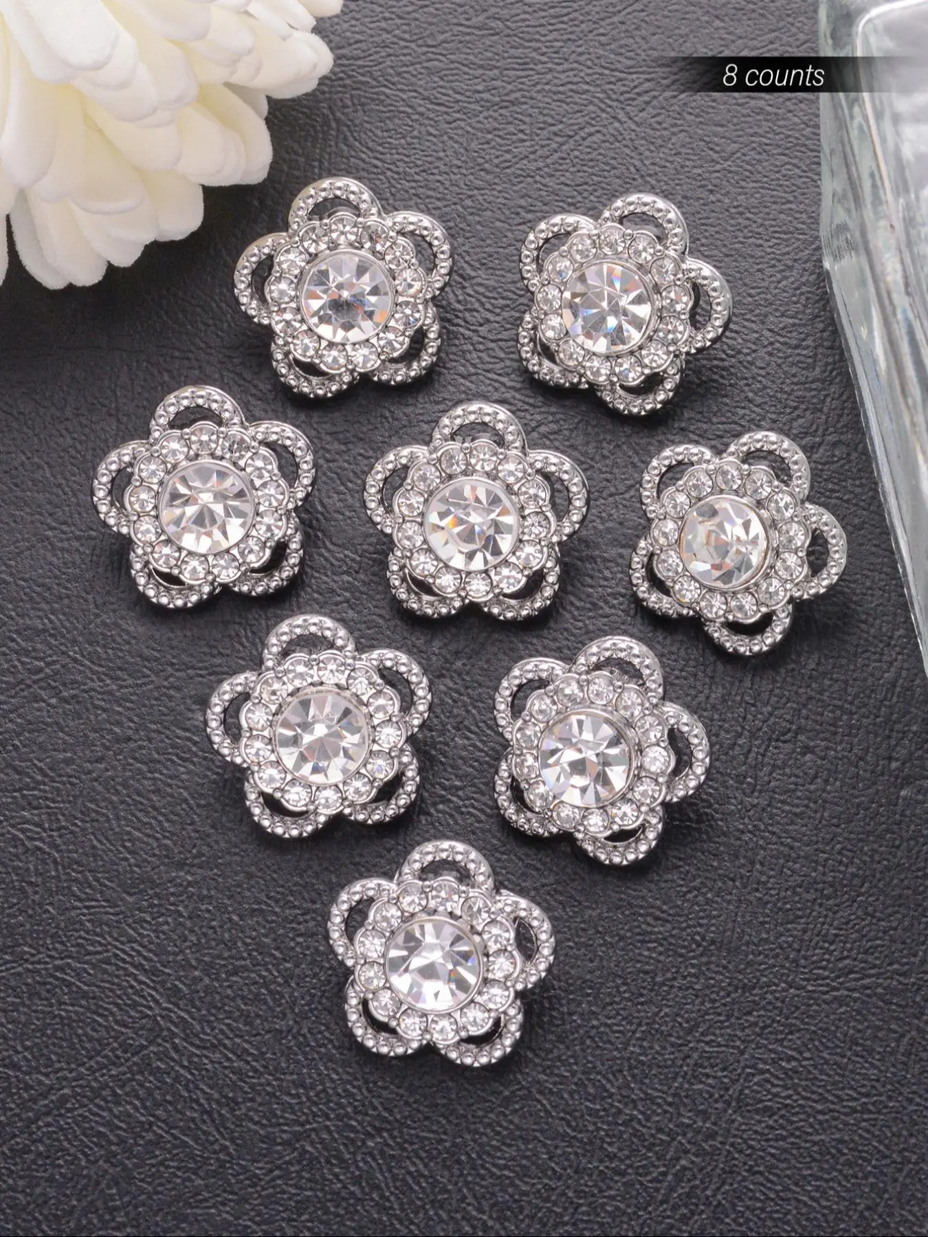 Rhinestone Decor Flower Design Buttons, Fashionable Clothes Accessories for Women & Girls, Trendy All-match & Exquisite Clothes Accessories