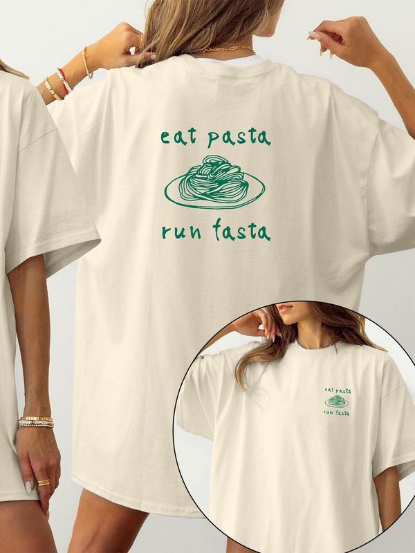 Women's Eat Pasta Run Fasta Funny Graphic Tee, Casual Pastaria Lover Short Sleeve T-shirt for Summer, Ladies Clothes for Daily Wear 6