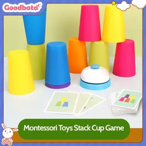 Goodbata Stack Cup Game Dengan Kartu Pencerahan Intelektual Warna Kognisi Mainan Pendidikan Anak-anak
