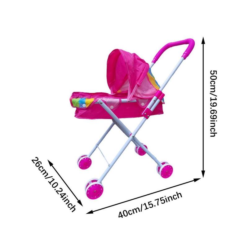 Doll Stroller Playing Pretend Game Educational Toy Foldable Stroller Children Simulation Pushcart for Infant Ages 0-2 Years 2