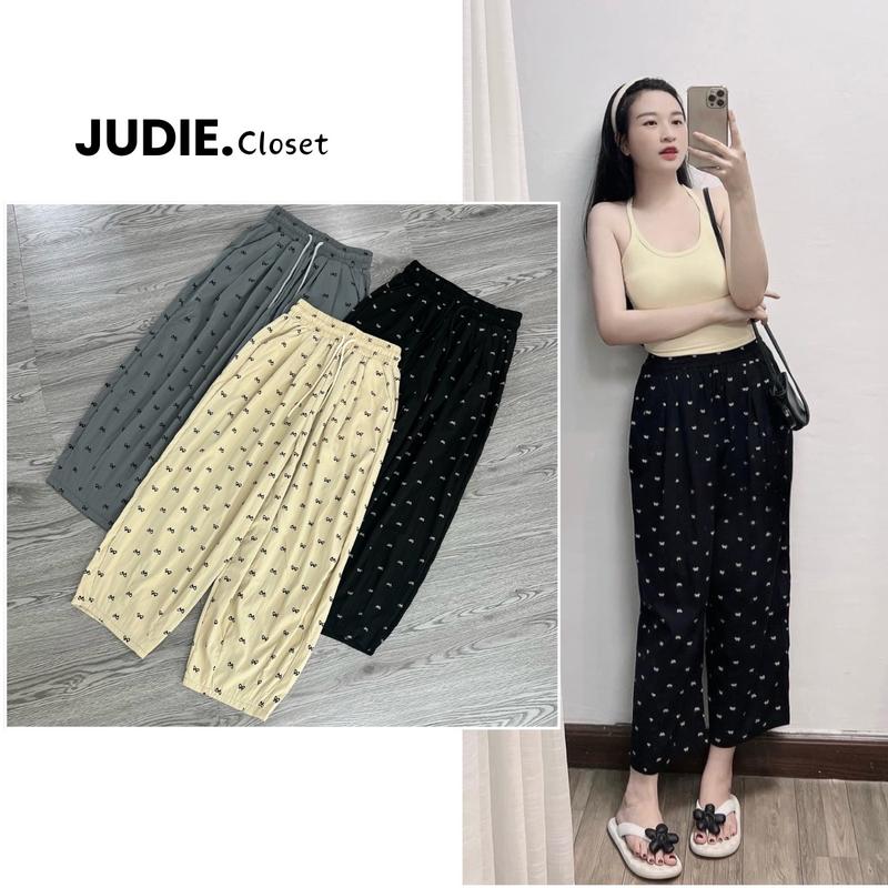 Quần Bom Nữ Ống Rộng Dáng Lửng Chất Gió Mềm In Nơ Hot Hit JUDE.Closet