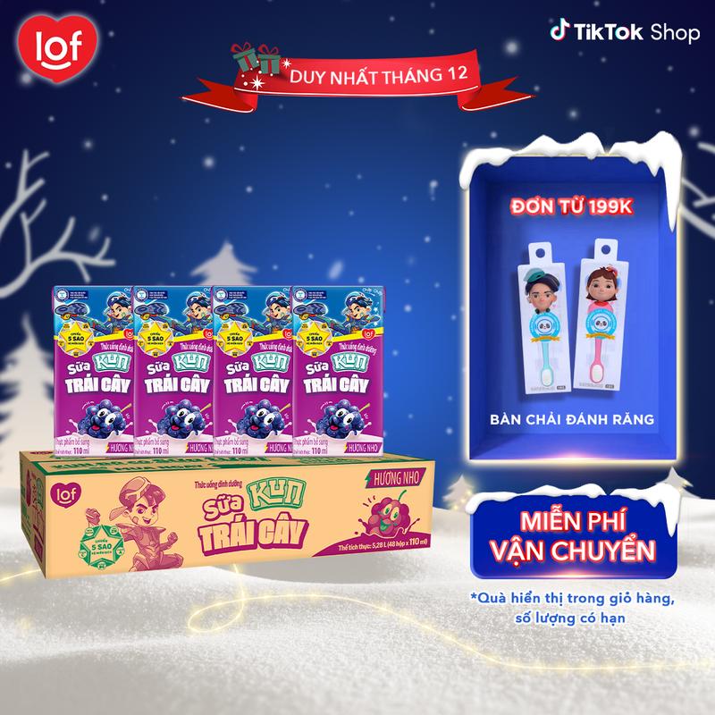 Sữa trái cây KUN vị nho thùng 48 hộp x 110ml