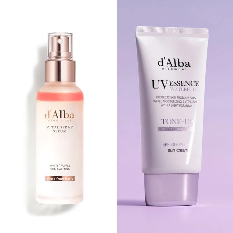 Combo Kem chống nắng Dalba tím 50ml + Xịt Khoáng hồng Dalba 100ml - Combo cho da dầu