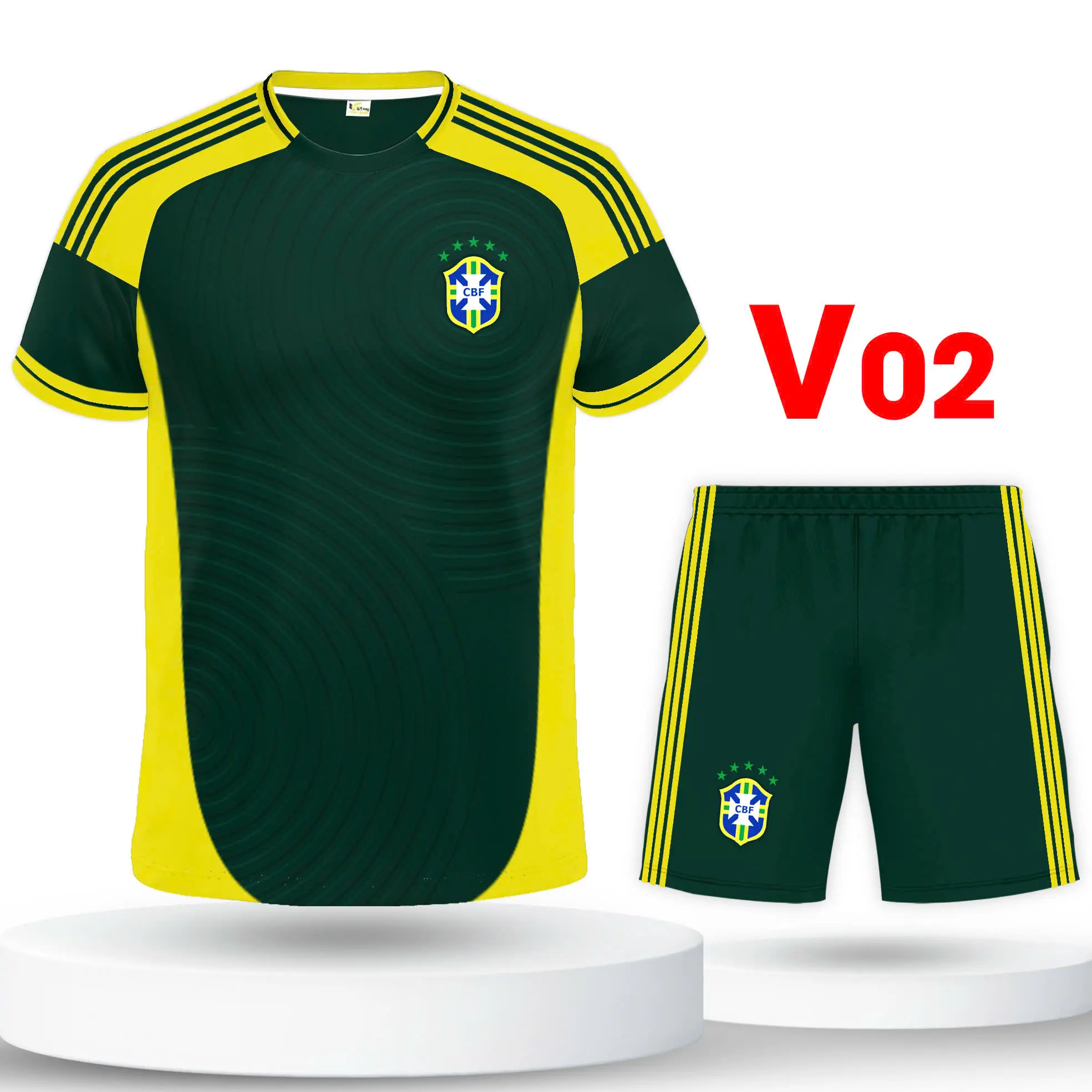 Bộ quần áo bóng đá, đồ đá banh Bra zin thun mè hàn cao cấp logo thêu Top Sport