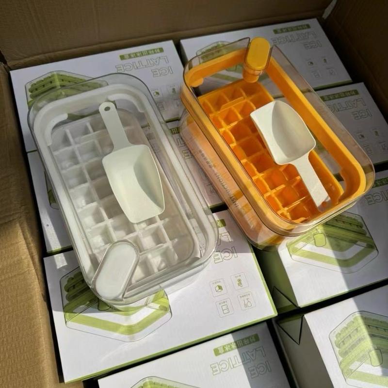 ￼Khay Làm Đá Bấm 64 Ngăn Có Hộp Nắp Đậy Kháng Khuẩn Chống Mùi Và Xẻng Xúc Đá Tiện Lợi 7