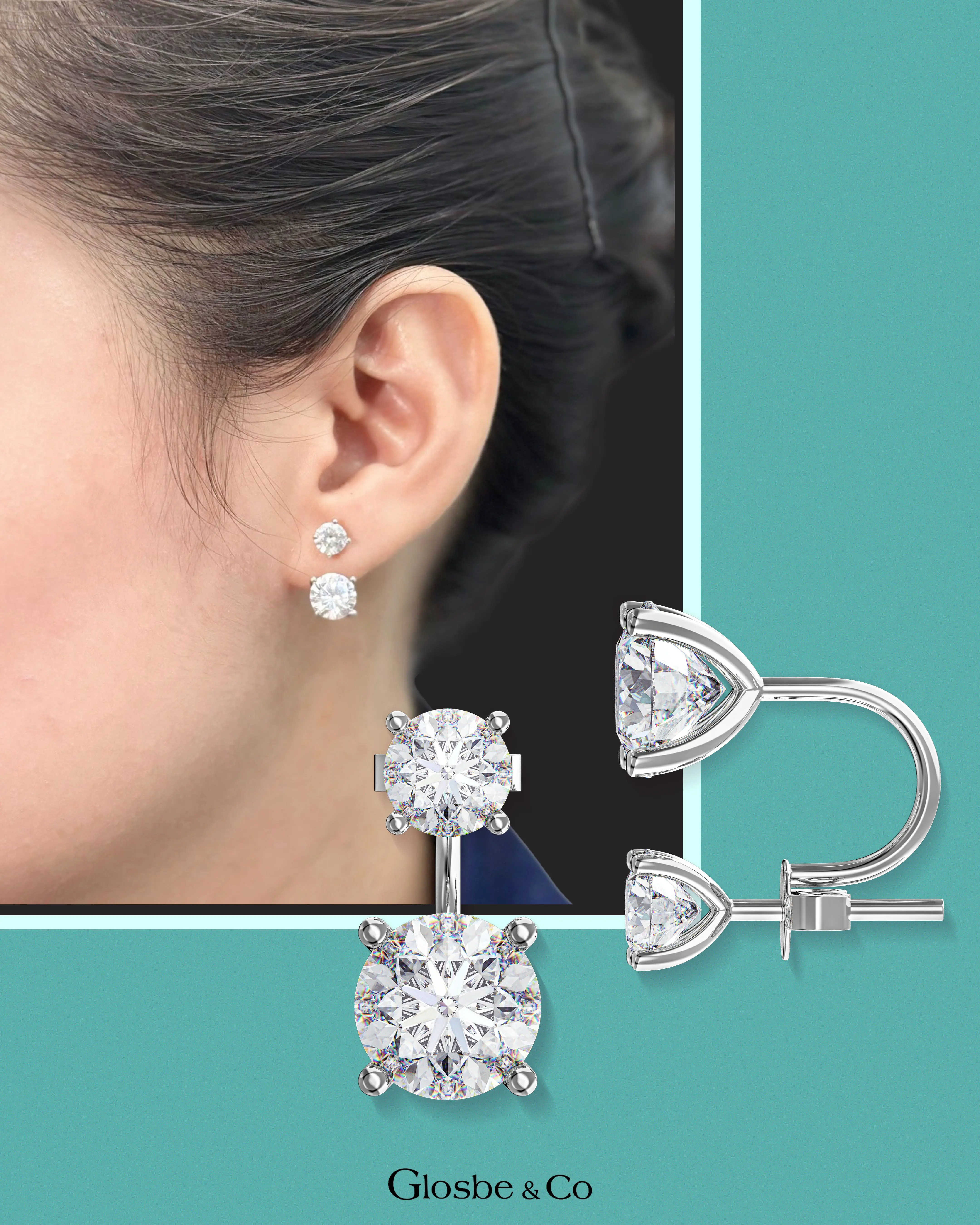 Khuyên tai Bạc Glosbe đá 5ly và 8ly, Khuyên Tai + Hộp Quà Tặng, quà tặng nhân dịp Valentine, 8/3,...